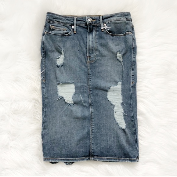 GOOD AMERICAN High Waist Distressed Denim Skirt! - Picture 3 of 8